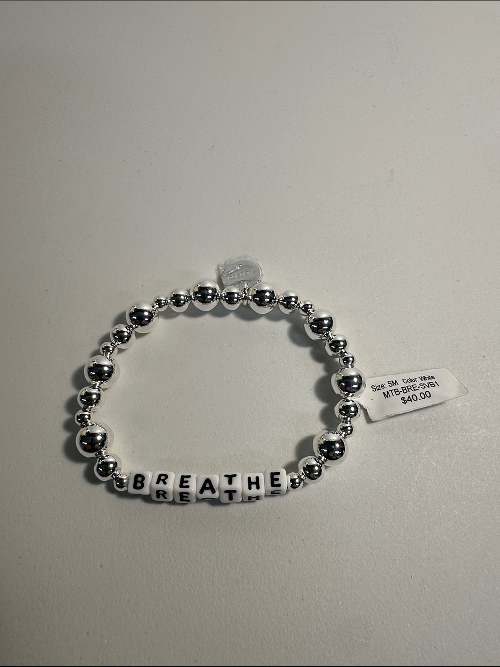 Little Words Project BREATHE Silver Beaded Stretch Bracelet Size SM